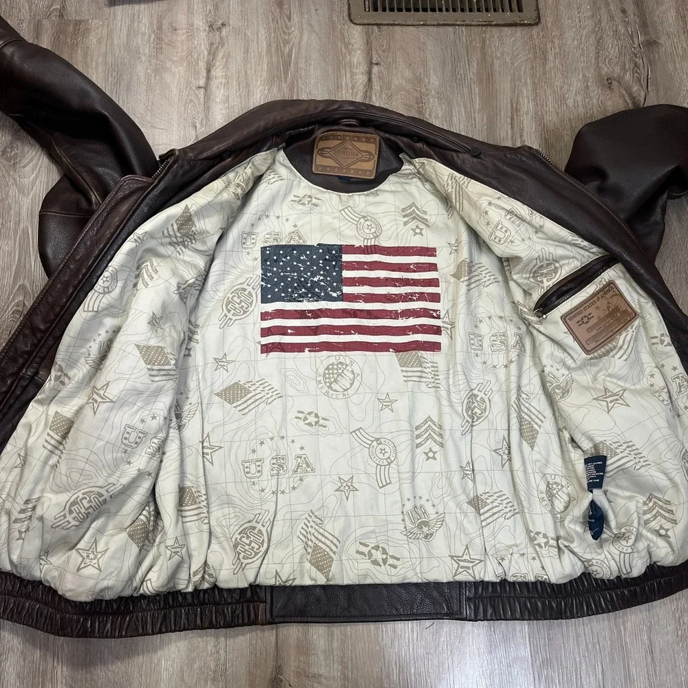 VTG Sonoma Distressed Genuine Leather Heavy Jacket Men L USA Flag